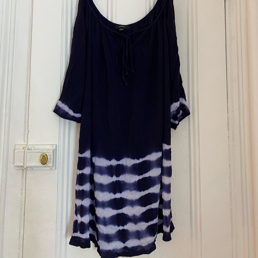 Navy blue cover up with white stripe design